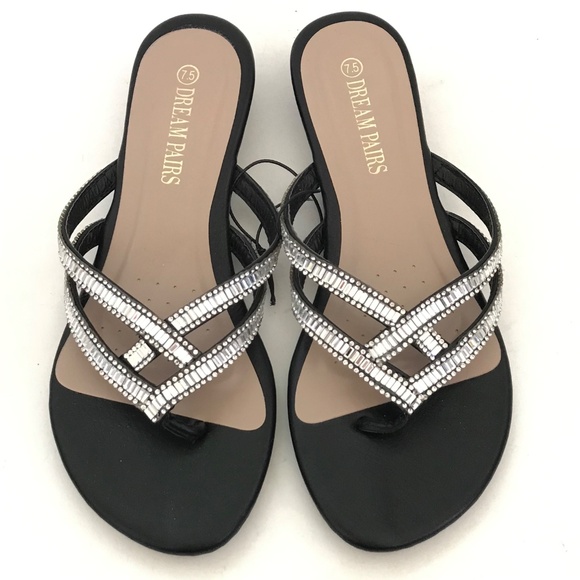 DREAM PAIRS Jeweled Sandals Black and Silver Rhinestone Women’s Size 7.5 - Picture 4 of 16